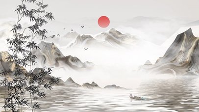 水墨画3D动画水墨风景动态背景