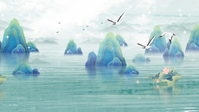 池塘荷花映国风，远山飞鸟舞晴空