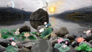 4k夕阳荷花青山绿水