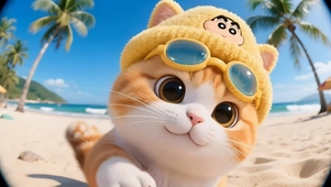 夏威夷海滩的小橘猫