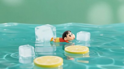 青柠冰水泳池游泳的小新~~~