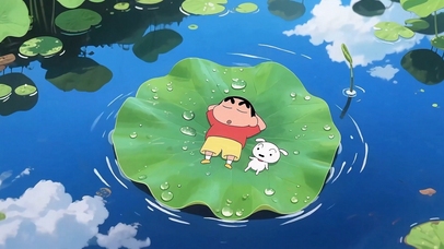 躺在巨大荷叶上转圈圈的小新~