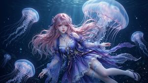 深海水母和少女动态壁纸！