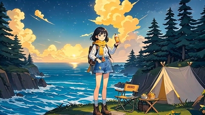 女孩崖顶望云，静守时光