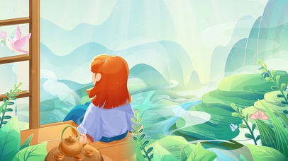 春天绿意满人间，女孩窗边思华年