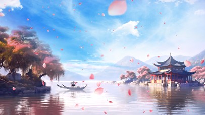 樱花湖边国风古典动态