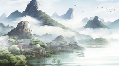 中国风水墨山水意境水墨画