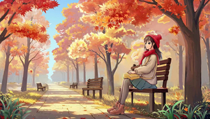 赏红叶的少女