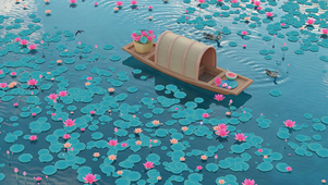 荷塘泛舟，野禽闲游