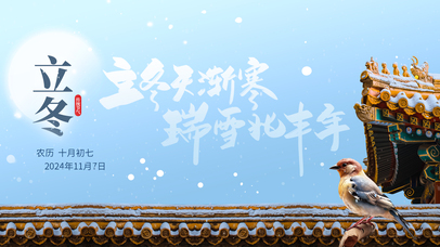 立冬节气冬季浅色喜鹊故宫雪景