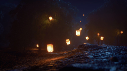 治愈静谧森林孔明灯