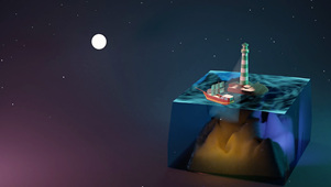 星空下的帆船和灯塔