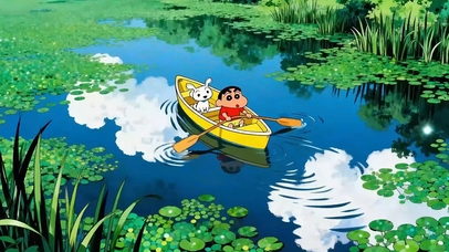 超治愈~芦苇荡里撑船的小新小白