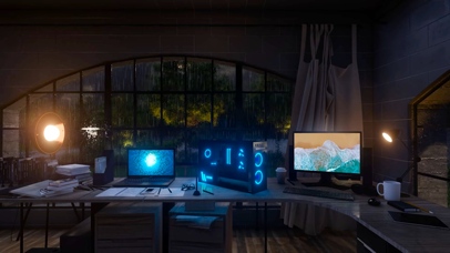 雨天夜晚电脑房间