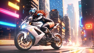 炫酷城市中的美女摩托车骑手