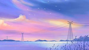梦幻云朵唯美晚霞插画氛围感