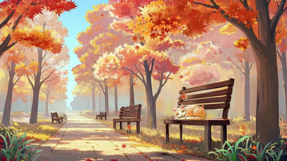 红叶树林的小猫