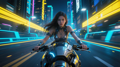 赛博路上的机车美女