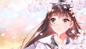 落樱树下舞，女孩发飞扬