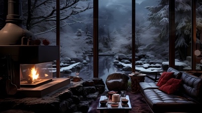 雪夜壁炉