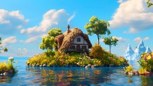湖中白云小屋