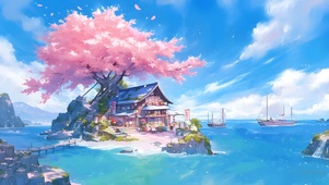 樱花小岛上的小屋