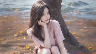 唯美海边清纯可爱美女