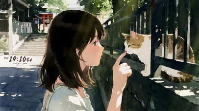 夏日街道女孩与猫