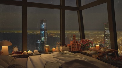 4K唯美治愈雨夜城市房间