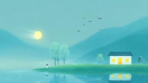 简约护眼湖景月色