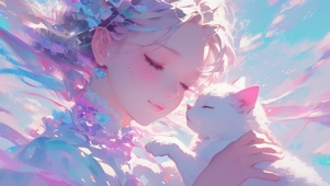 水彩女孩和猫