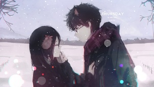 风雪中的情侣