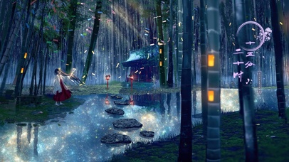 唯美竹林湖畔巫女