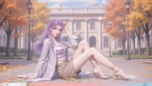 枫叶路边少女