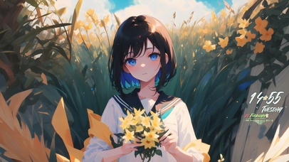 花丛中的可爱女孩