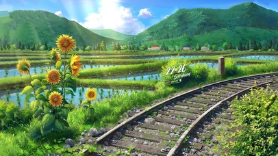 阳光夏日向日葵田间铁轨