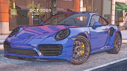 蓝色保时捷动画绘画版高清