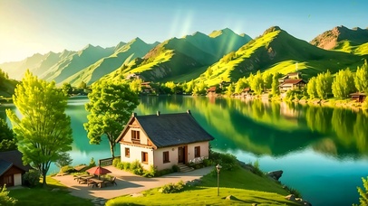 绿色青山小屋子