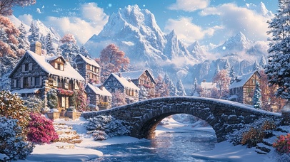 冬日晴天古镇石桥风景