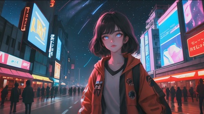 赛博街道夜空少女