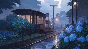4K唯美动漫雨天木屋街道
