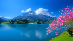 湖畔花开