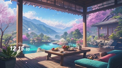 蓝天白云树木樱花