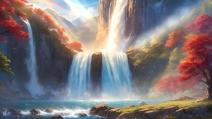 红叶高山瀑布