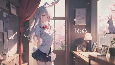 可爱屋内白兔耳少女