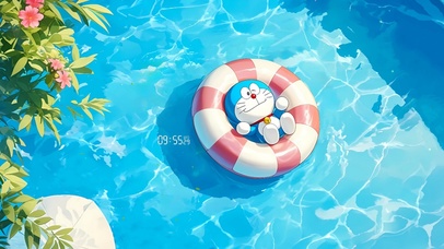 4K可爱机器猫の夏日泳池
