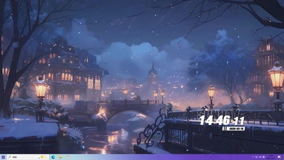 夜景雪景城市河流桌面主题