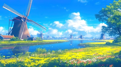 纯净治愈风车小乡村