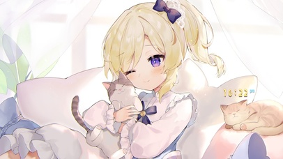 4K可爱少女和猫猫