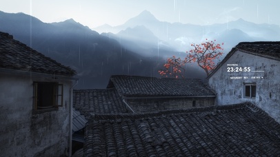 4K 乡村烟雨小镇